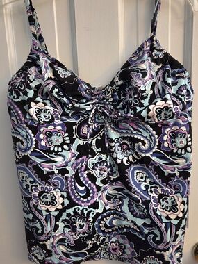 Lands' End Women's Paisley Tankini Top in Black, Purple & Light Blue